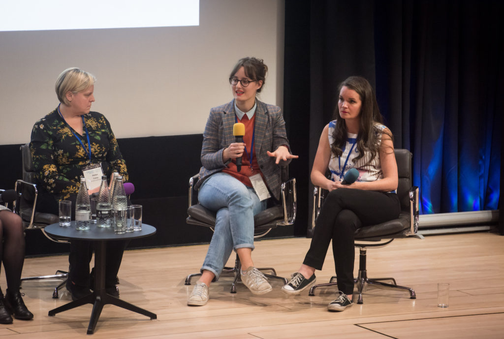 Mathilde Pavis and Andrea Wallace discuss their presentation on stage